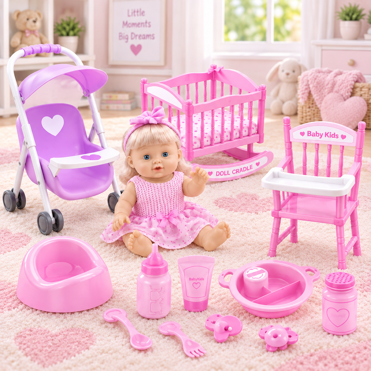 طقم Baby Kids دمية تفاعلية مع كامل الملحقات - عرض من زاوية مختلفة