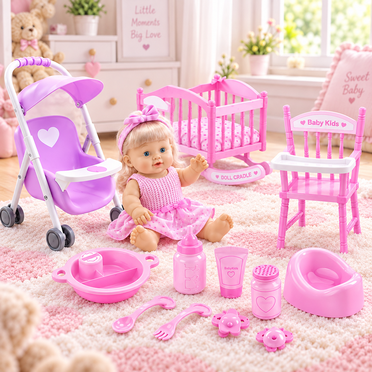 طقم Baby Kids التفاعلي - عرض كامل للدمية والإكسسوارات