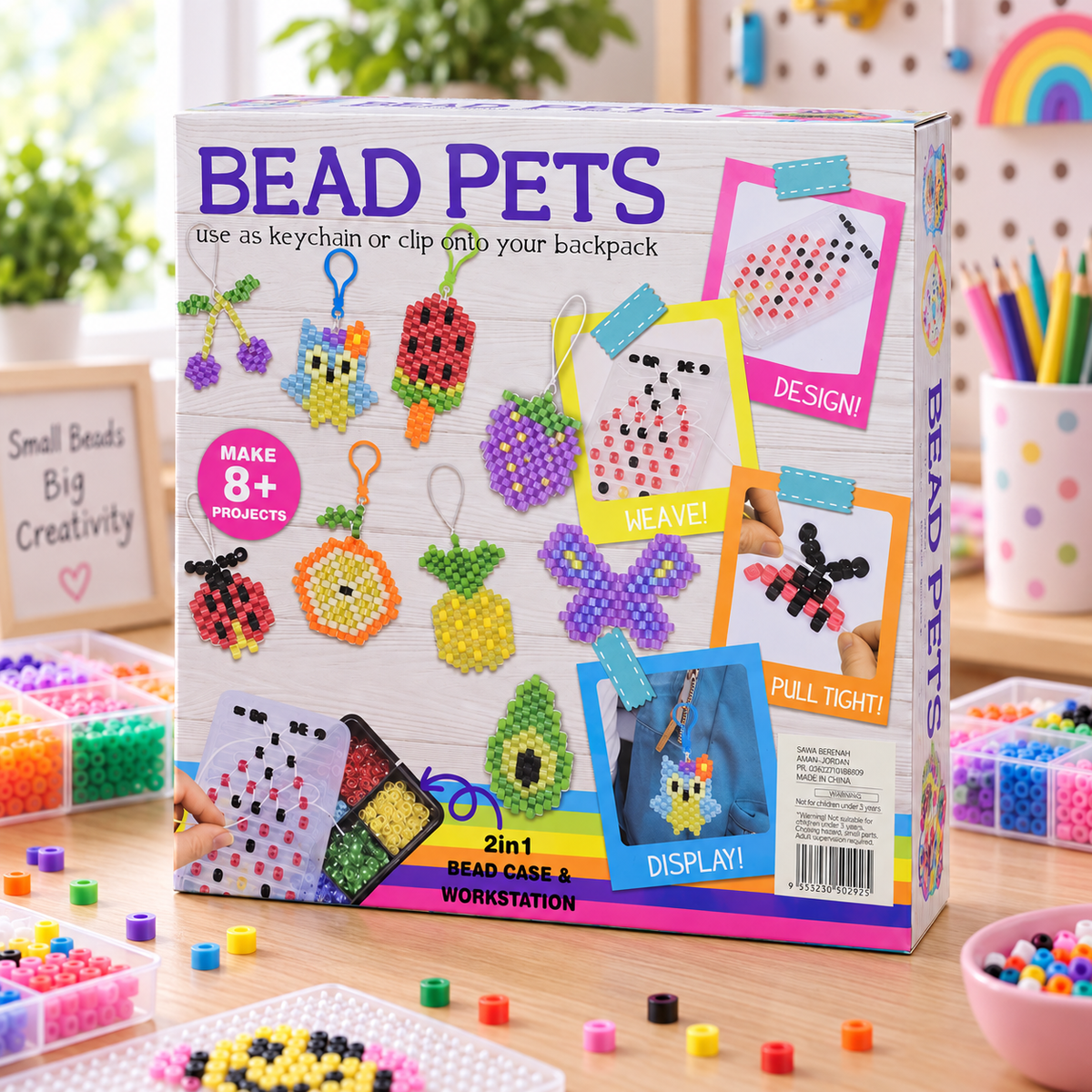 طقم خرز Bead Pets - عرض واقعي على طاولة أشغال يدوية