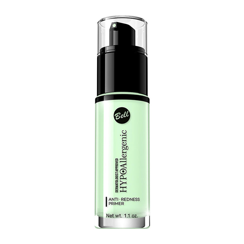 عبوة برايمر Bell HYPOAllergenic Anti-Redness بلون أخضر فاتح ومضخة سوداء – 1.1 أونصة