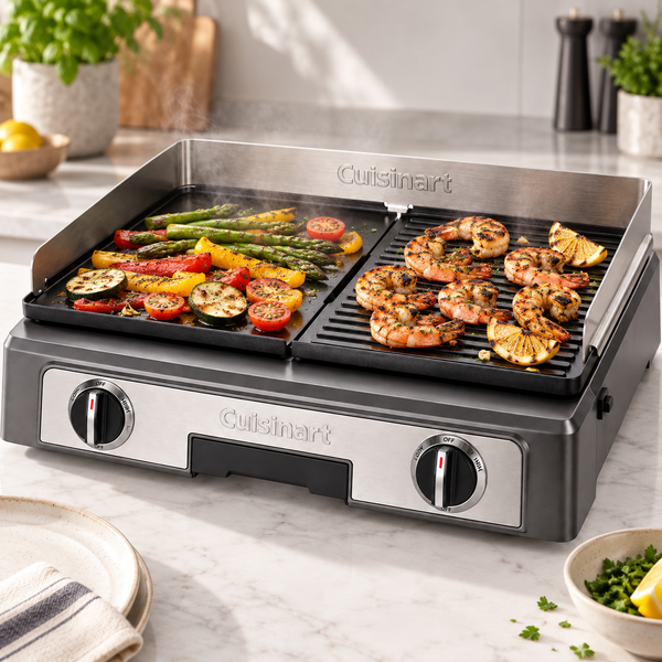 شواية Cuisinart Plancha BBQ Elite أثناء الطهي في المطبخ
