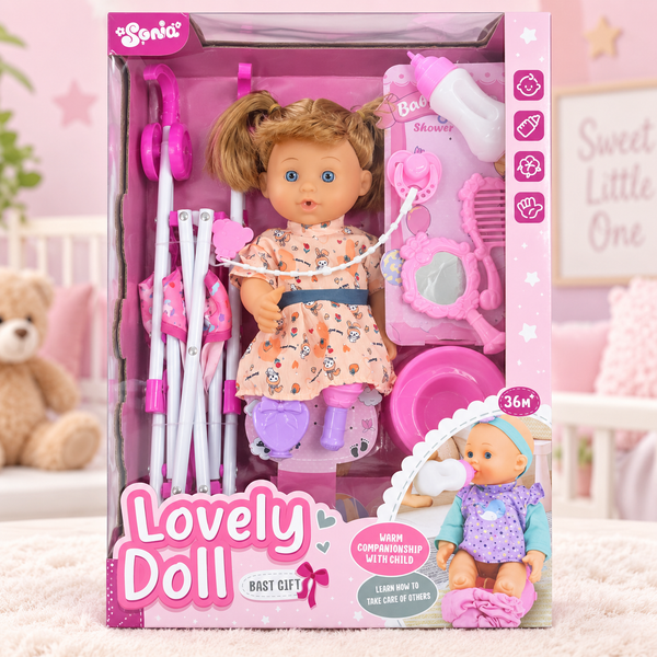 طقم Lovely Doll مع عربة وإكسسوارات عناية - عرض احترافي