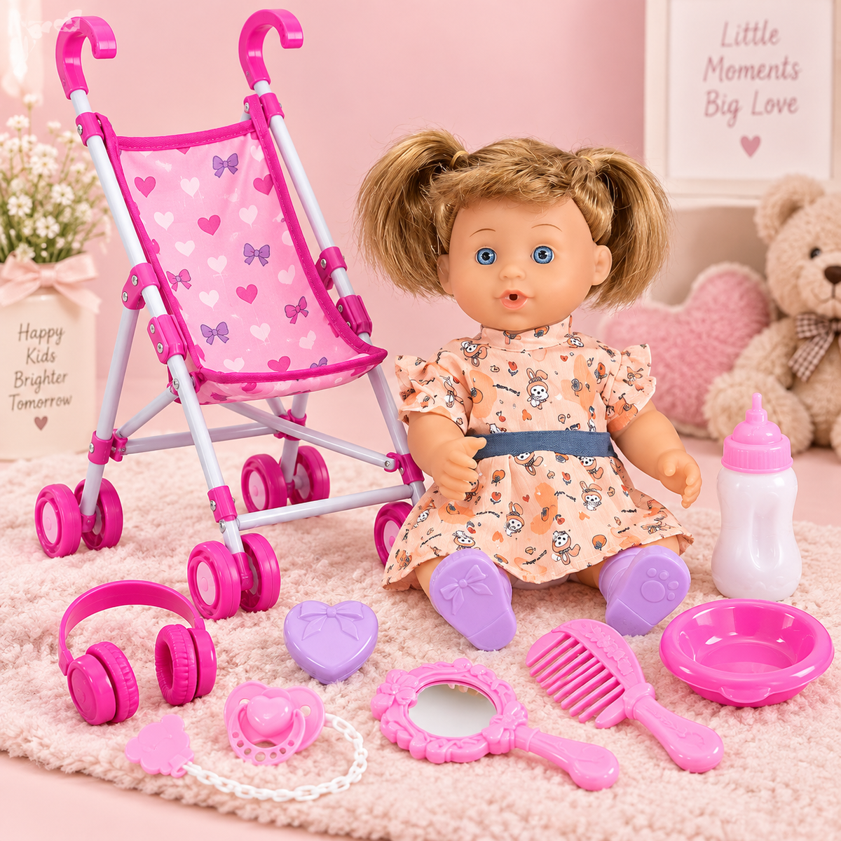طقم Lovely Doll - الدمية مع العربة والإكسسوارات
