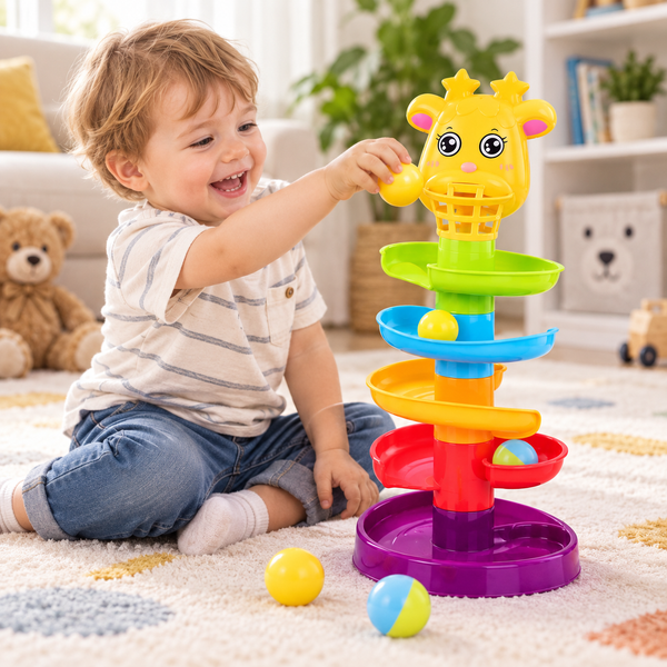 طفل يلعب بلعبة Orbit Spin Ball ومسار الكرات الحلزوني
