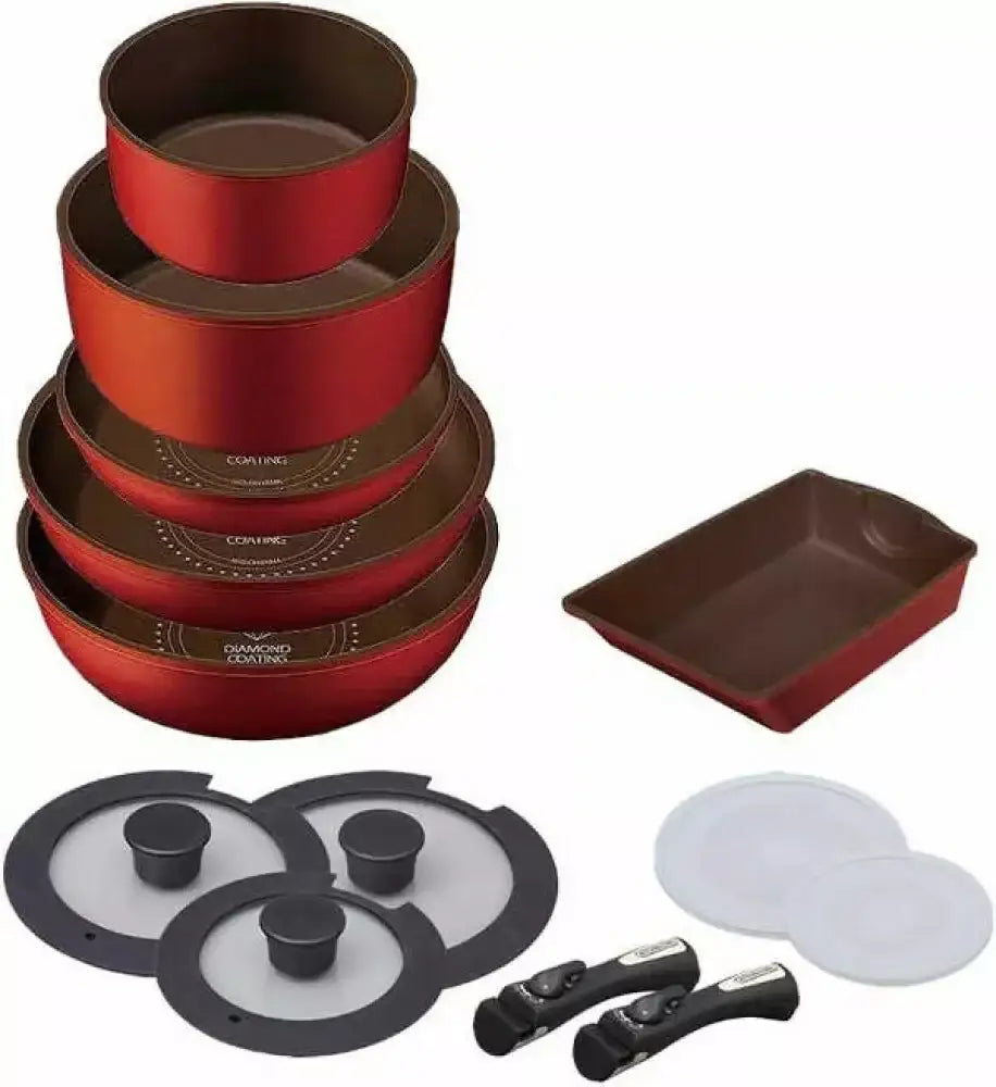 طقم الطناجر والقلايات من الماركات اليابانية المعروفة 13 قطعة Iris Ohyama Diamond Coated - Sooqja سوقجة