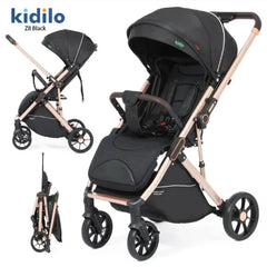 عربة أطفال Kidilo Z8 – قابلة للطي بيد واحدة، مريحة وآمنة بحزام أمان خماسي النقاط – مناسبة من عمر الولادة حتى 3 سنوات – متوفرة باللونين الأسود والبيج