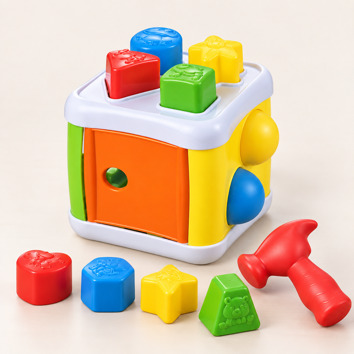 مكعب فرز الأشكال مع المطرقة 2 في 1 – Sort & Beat Cube