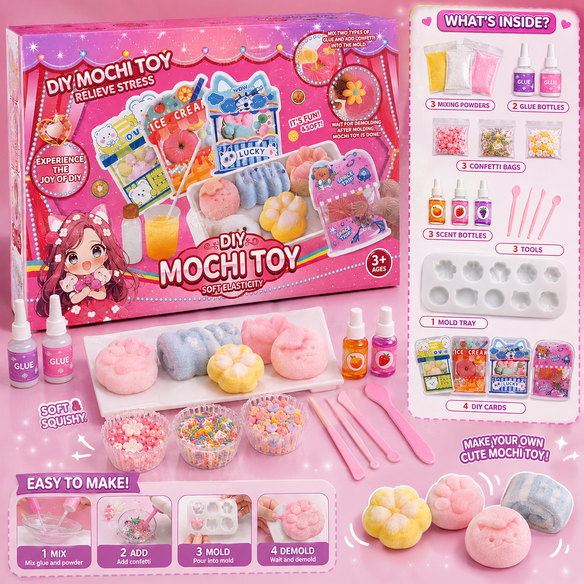 طقم DIY Mochi Toy لصناعة ألعاب الموشي المطاطية
