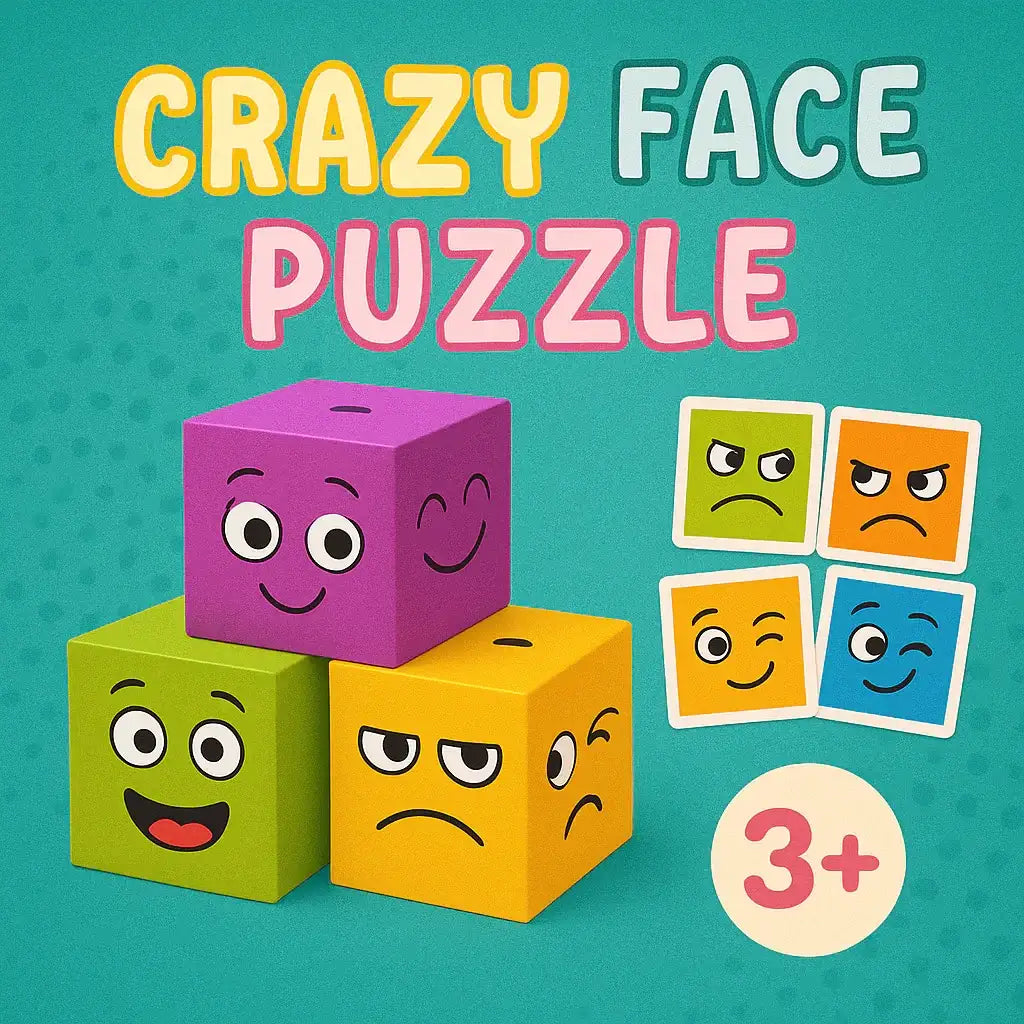مكعبات بناء مكعبات تغيير الوجه لعبة تعبير الوجه الخشبية لعبة تعليمية مطابقة للوجه للعائلة للأطفال (16 لغزًا خشبيًا و72 بطاقة) (مع صندوق معدني) - Sooqja سوقجة