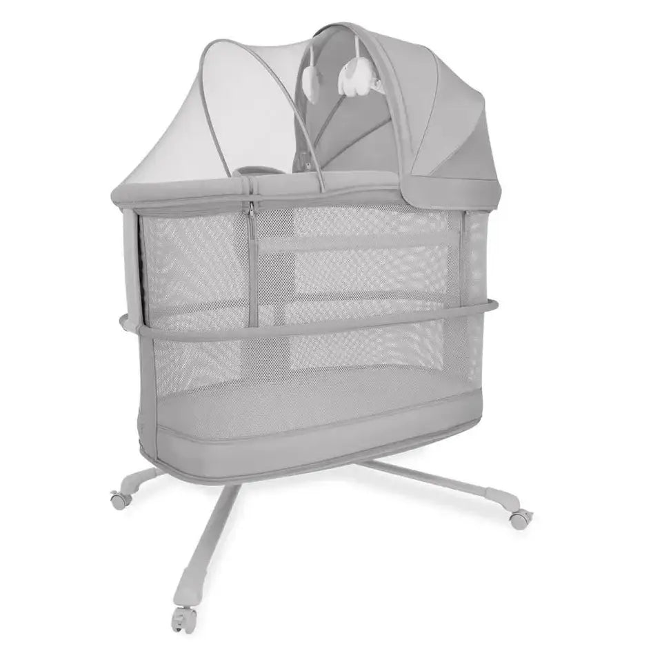 ماستيلا Mastela - سرير أطفال مع مظلة وارتفاع قابل للتعديل وعجلات دوارة - رمادي - Sooqja سوقجة