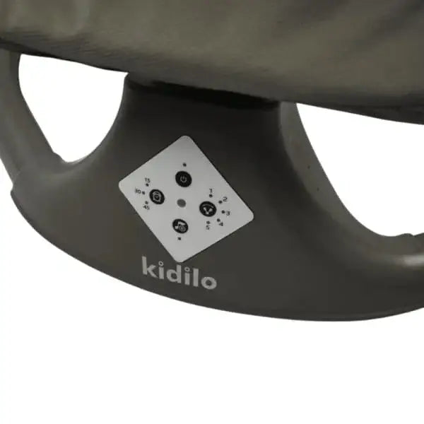 كرسي هزاز للأطفال كيديلو الأنيق الرمادي متعدد الاستخدامات ٣ في ١ - حركة جانبية، مقعد متكئ، مظلة مع ناموسية، اتصال بلوتوث، جهاز تحكم عن بعد، ١٥ نغمة هادئة, بألون السكني - Sooqja سوقجة