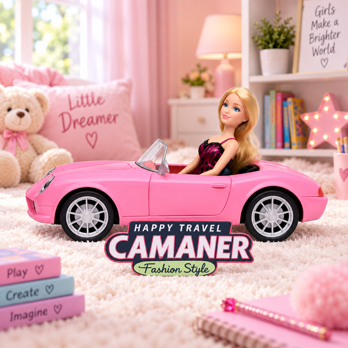 دمية CAMANER مع سيارة مكشوفة - تصميم أنيق وسفر ممتع