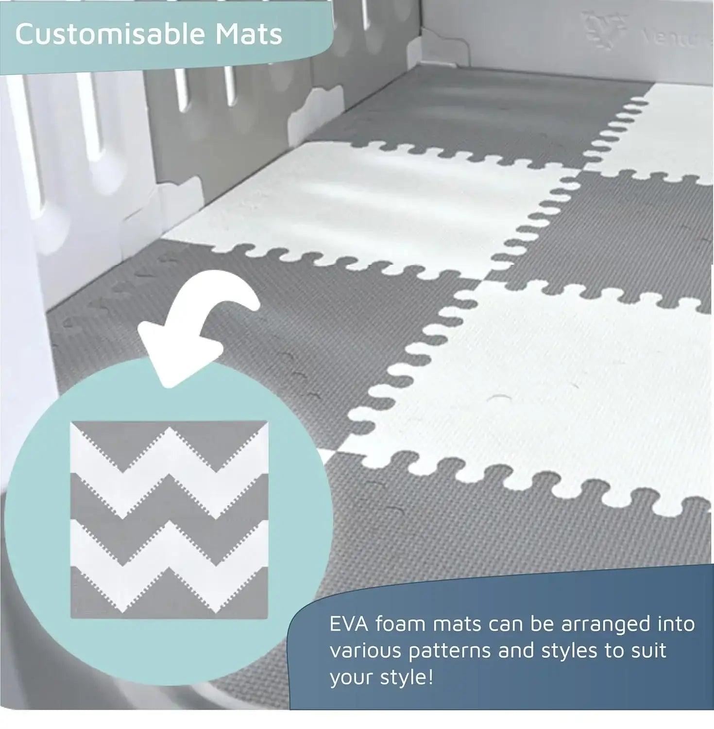 حاجز أطفال متعدد الاستخدامات من Venture – موديل All Star Duo باللون الرمادي، مع حصائر لعب وكرات لعب - Sooqja سوقجة