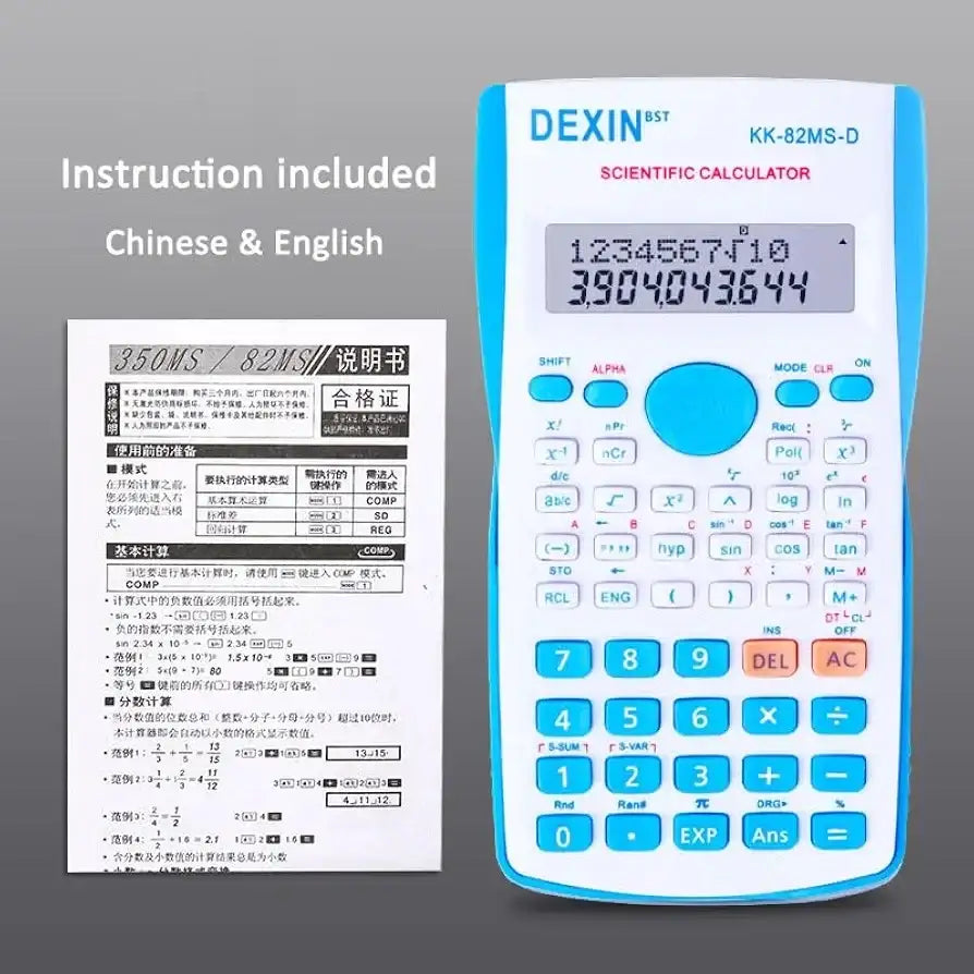 آلة حاسبة علمية KK-82MS-D DEXIN متعددة الوظائف – شاشة ذات سطرين، 240 وظيفة، 12 رقم، مثالية للطلاب والمكاتب والمدارس (أزرق) (زهري)