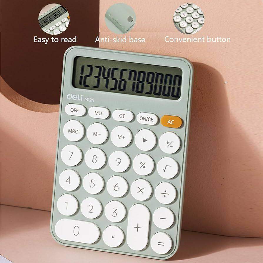 آلة حاسبة ديلي M124 مكتبية ذات شاشة LCD كبيرة مكونة من 12 رقمًا وزر حساس، مع وظائف قياسية للاستخدام المكتبي