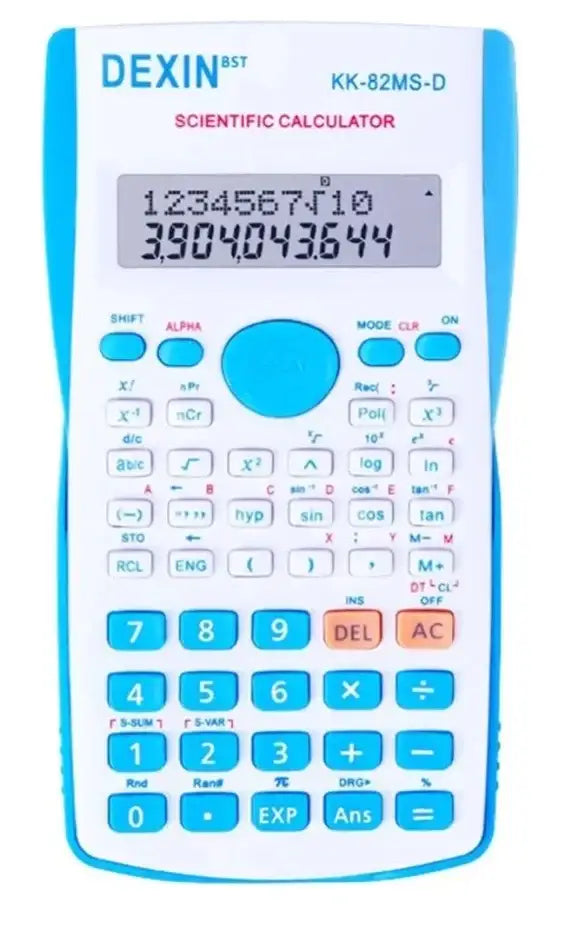 آلة حاسبة علمية KK-82MS-D DEXIN متعددة الوظائف – شاشة ذات سطرين، 240 وظيفة، 12 رقم، مثالية للطلاب والمكاتب والمدارس (أزرق) (زهري)