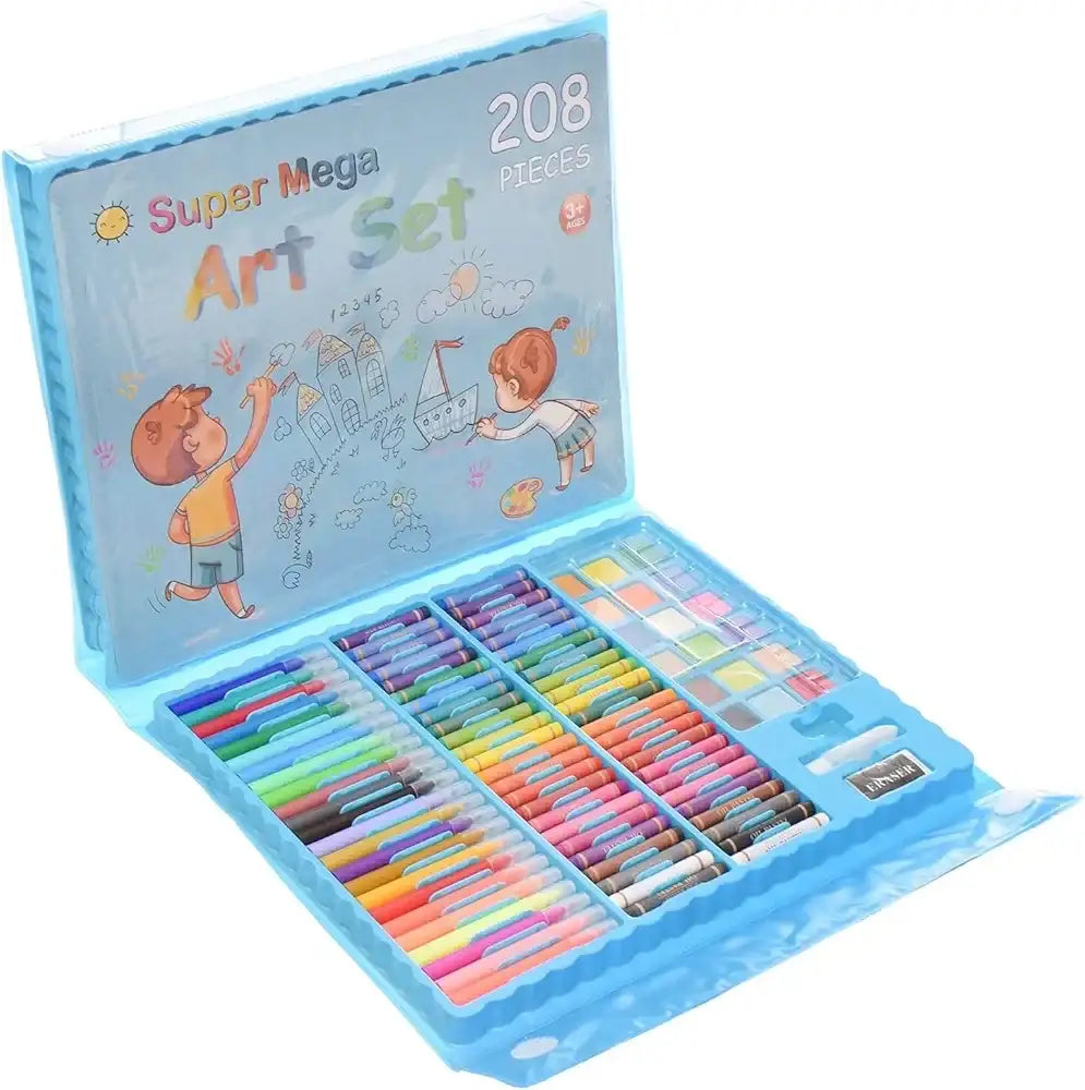 حقيبة الرسم الفني للأطفال - 208 قطعة (أزرق) - Sooqja سوقجة