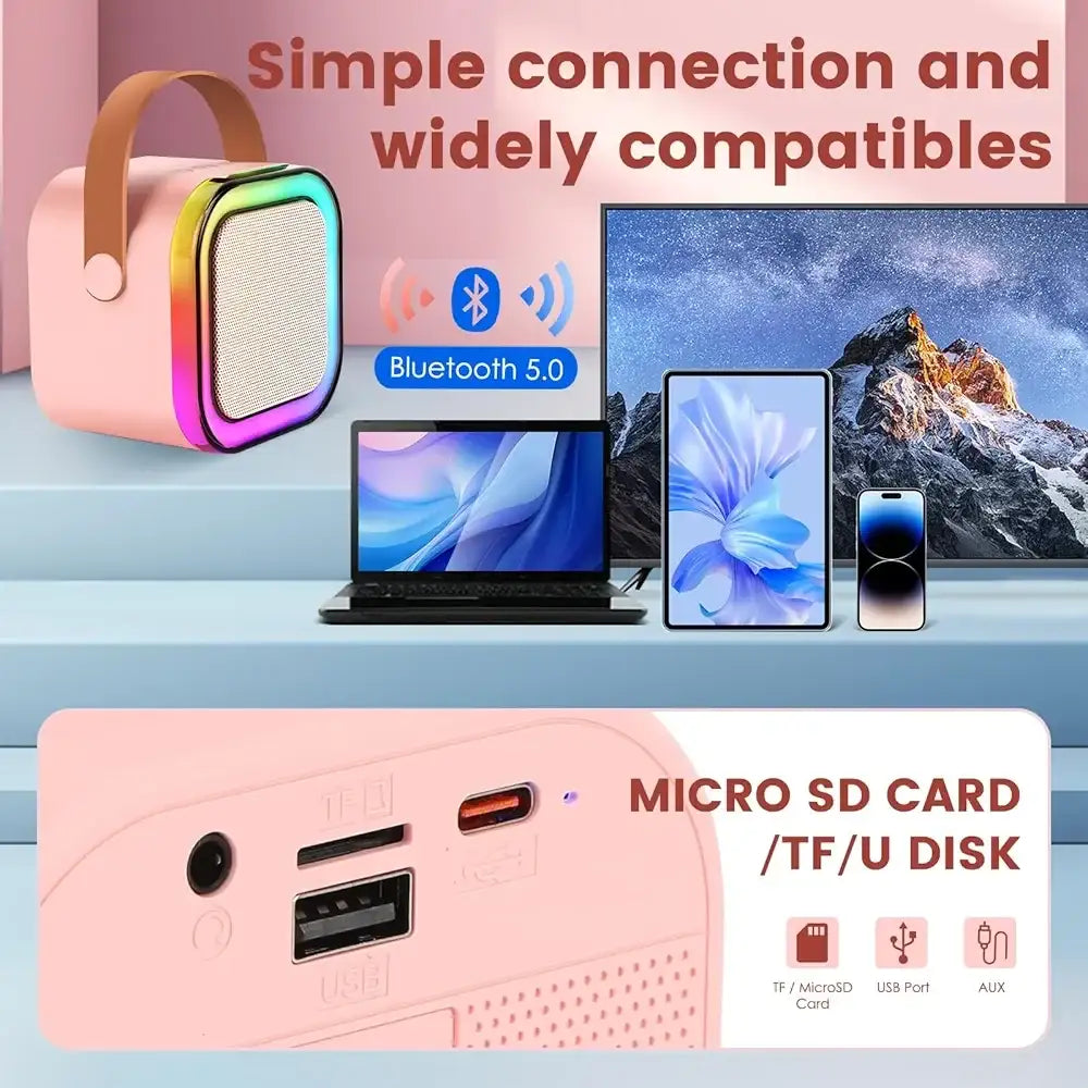 سماعة موسيقى (BDT-K22) - اتصال لاسلكي بالبلوتوث - مزودة بميكروفون - إضاءة ملونة، متوفرة باللون الزهري والأزرق