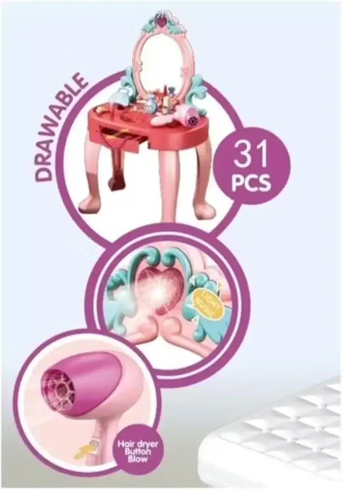 مجموعة أدوات التجميل للأطفال من لينو – طاولة تجميل مع مرآة ومقعد، مثالية للفتيات تضم ألعاب تجميل ممتعة للأميرات، مما يجعلها هدية رائعة للأطفال.