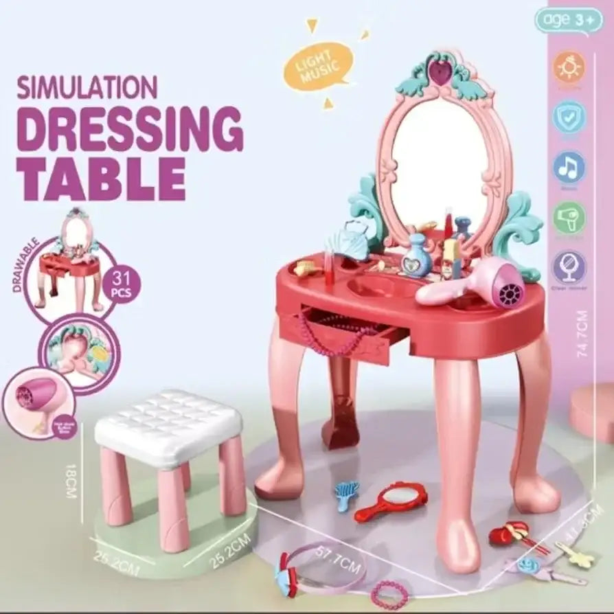 مجموعة أدوات التجميل للأطفال من لينو – طاولة تجميل مع مرآة ومقعد، مثالية للفتيات تضم ألعاب تجميل ممتعة للأميرات، مما يجعلها هدية رائعة للأطفال. - Sooqja سوقجة