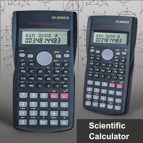 آلة حاسبة علمية محمولة DEXIN KK-82MS-B، آلة حاسبة علمية هندسية وظيفية مع 240 وظيفة وشاشة ذات سطرين للوازم المدرسية للطلاب والمعلمين والمكاتب التجارية والمنزلية (أسود)