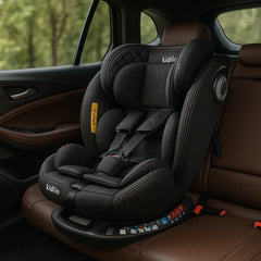 كارسيت /مقعد سيارة Kidilo 360 درجة دوران Isofix مصمم خصيصًا لسلامة الطفل، مبطن، خيار مثالي للعائلات أثناء التنقل متوفر بألون الأسود و السكني