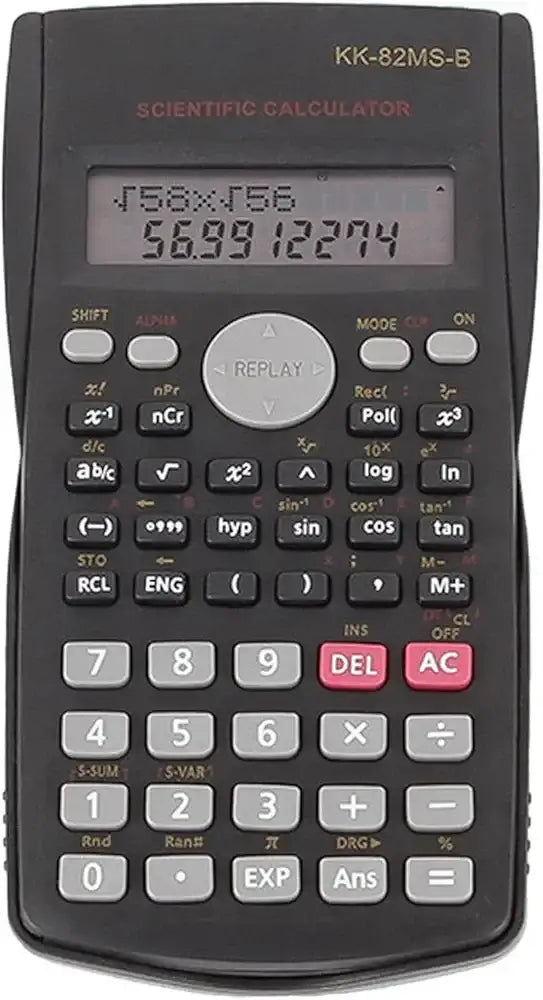 آلة حاسبة علمية محمولة DEXIN KK-82MS-B، آلة حاسبة علمية هندسية وظيفية مع 240 وظيفة وشاشة ذات سطرين للوازم المدرسية للطلاب والمعلمين والمكاتب التجارية والمنزلية (أسود)