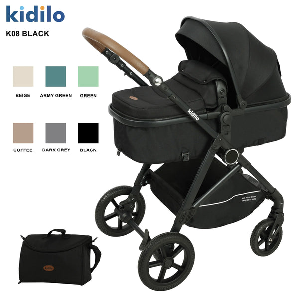 عربة أطفال Kidilo K08 – تصميم فاخر ومريح للمواليد حتى عمر 3 سنوات