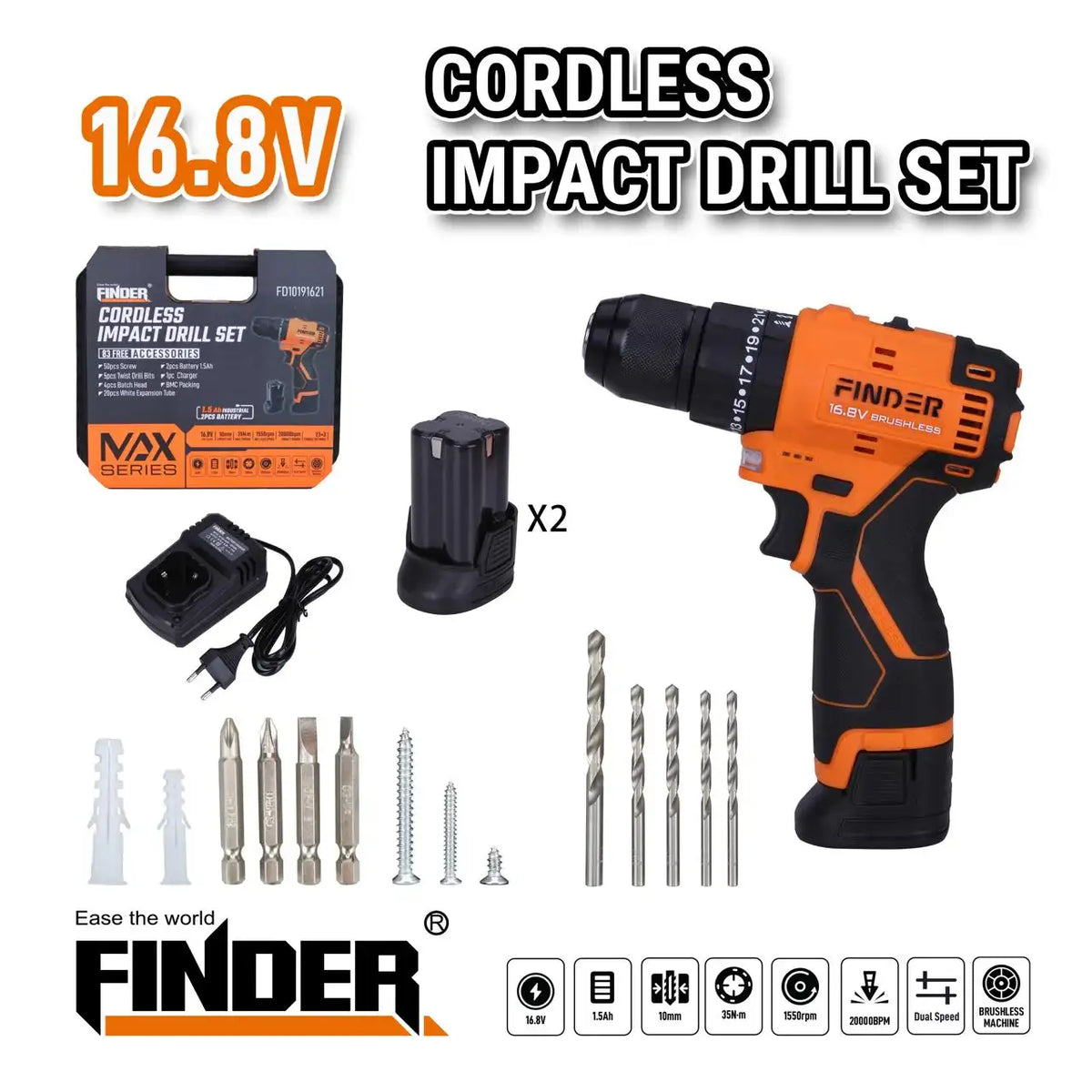 درل لاسلكي Finder FD10191621 مع بطاريتين