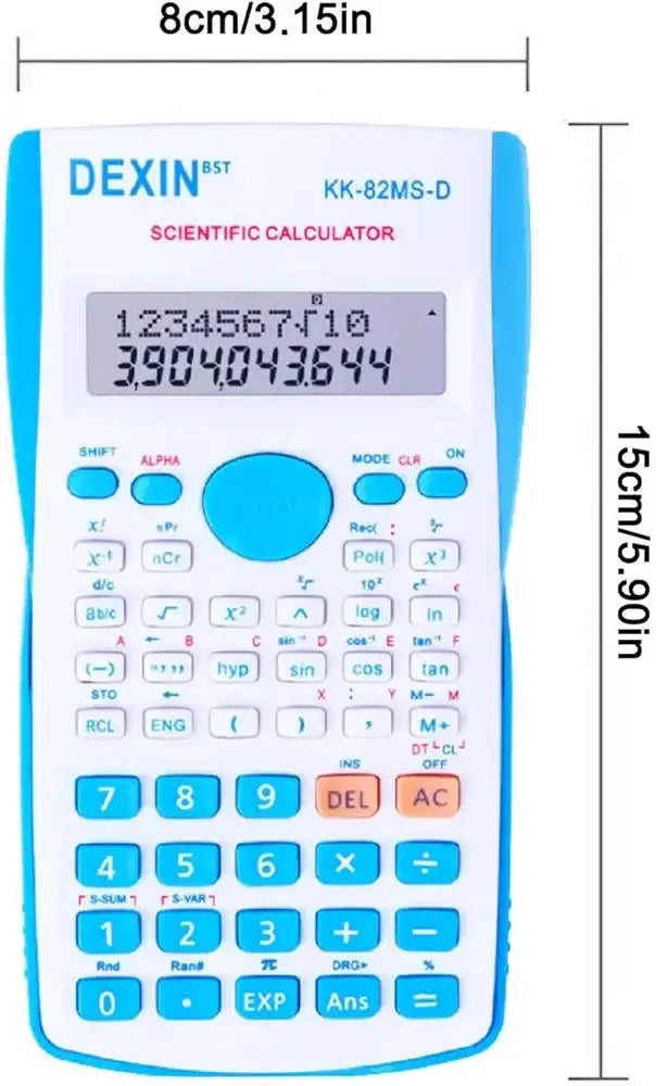آلة حاسبة علمية KK-82MS-D DEXIN متعددة الوظائف – شاشة ذات سطرين، 240 وظيفة، 12 رقم، مثالية للطلاب والمكاتب والمدارس (أزرق) (زهري)