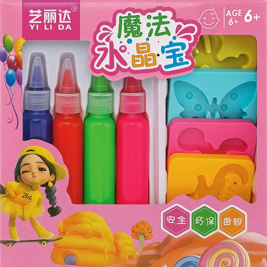 مجموعة ألعاب مائية سحرية ثلاثية الأبعاد بأربعة ألوان وأربعة أشكال مع زجاجة بلاستيكية وجِل لعب بتصميم مستوحى من الحياة البحرية - Sooqja سوقجة
