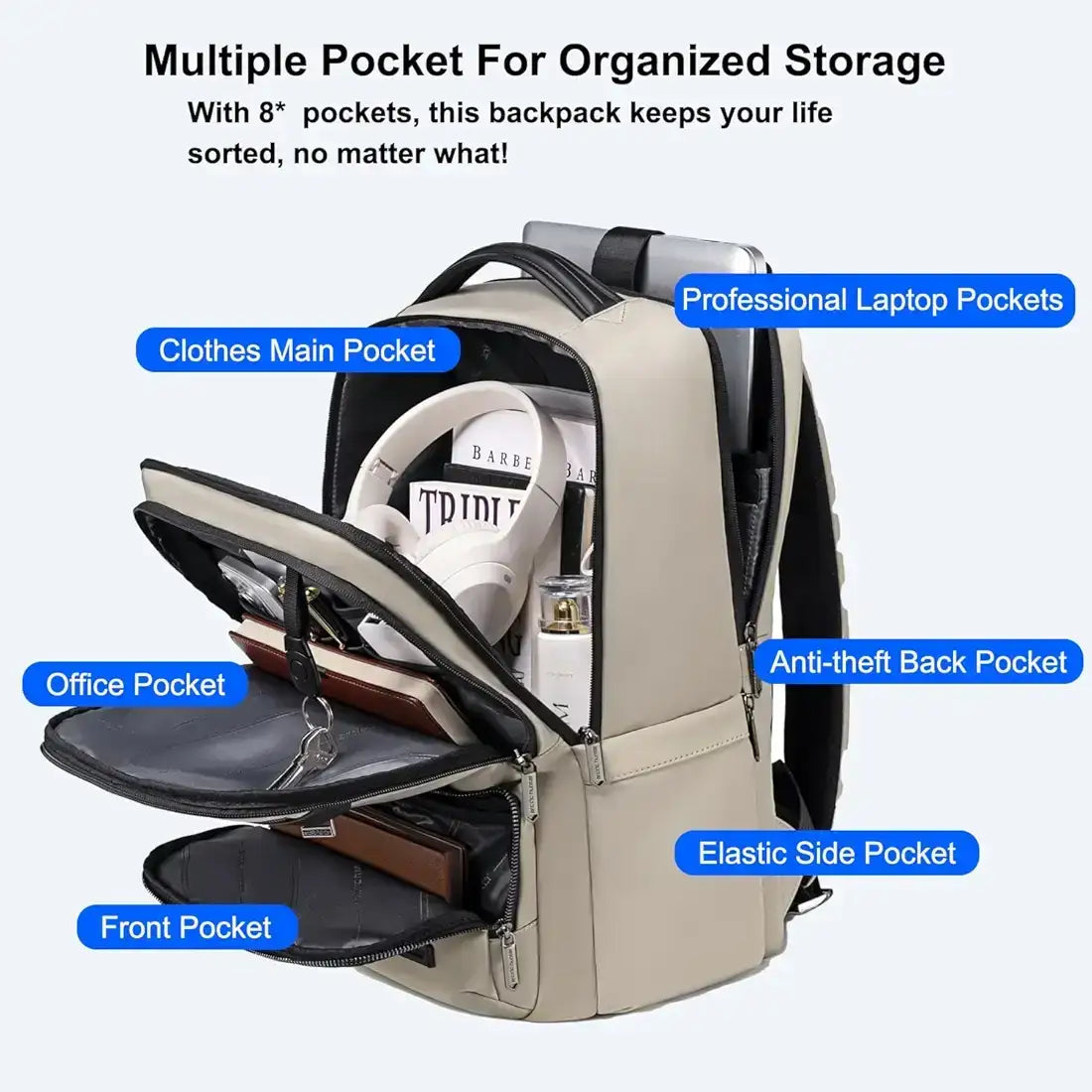 Arctic Hunter B00807 Business Backpack for Men Women 20L Back Compartments 15.6-inch Premium Laptop حقيبة ظهر Arctic Hunter B00807 للأعمال للرجال والنساء بسعة 20 لترًا مع حجرات خلفية للكمبيوتر المحمول مقاس 15.6 بوصة