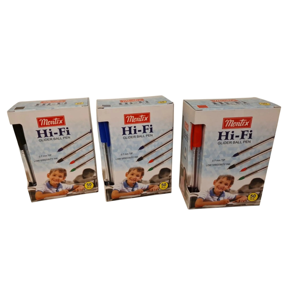علب أقلام Montex Hi-Fi مرتبة معًا