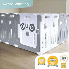 حاجز أطفال متعدد الاستخدامات من Venture – موديل All Star Duo باللون الرمادي، مع حصائر لعب وكرات لعب - Sooqja سوقجة