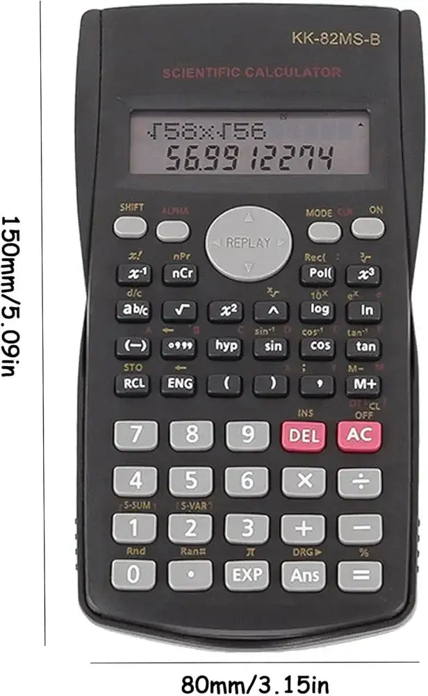 آلة حاسبة علمية محمولة DEXIN KK-82MS-B، آلة حاسبة علمية هندسية وظيفية مع 240 وظيفة وشاشة ذات سطرين للوازم المدرسية للطلاب والمعلمين والمكاتب التجارية والمنزلية (أسود)