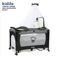 سرير وبارك مريح وقابل للطي Kidilo UP650B – متعدد الاستخدامات – متوفر باللون الكاكي، الأسود، والسكني
