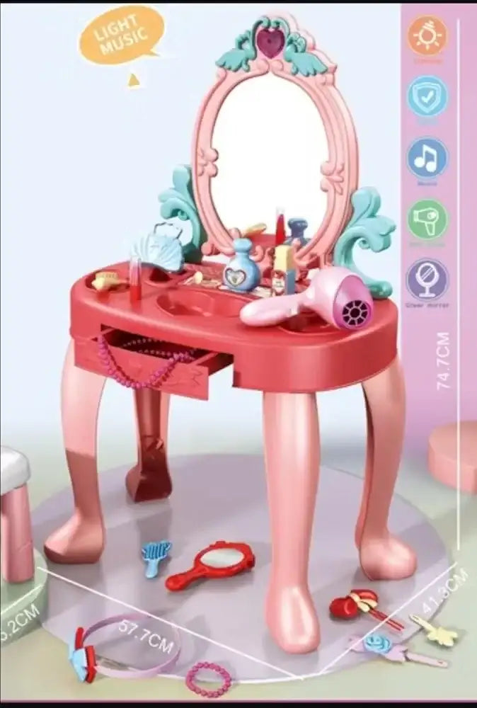 مجموعة أدوات التجميل للأطفال من لينو – طاولة تجميل مع مرآة ومقعد، مثالية للفتيات تضم ألعاب تجميل ممتعة للأميرات، مما يجعلها هدية رائعة للأطفال. - Sooqja سوقجة