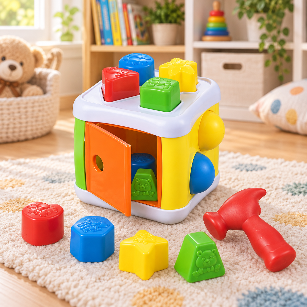 مكعب فرز الأشكال مع المطرقة 2 في 1 – Sort & Beat Cube