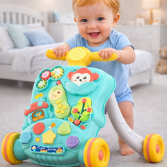 مشايات الأطفال، لعبة تعليمية موسيقية، ألعاب مشي تفاعلية، مركز أنشطة للأطفال الأولاد والبنات، من عمر 18شهر إلى 3 سنوات، باللون الأخضر والمشمشي