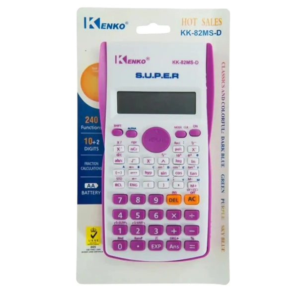 آلة حاسبة علمية ( KK-82MS-B) KENKO متعددة الوظائف – شاشة ذات سطرين، 240 وظيفة، 12 رقم، مثالية للطلاب والمكاتب والمدارس(زهري)