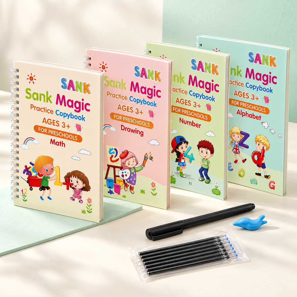 دفاتر Magic Copybook الإنجليزية مع قلم التدريب وعبوات الحبر