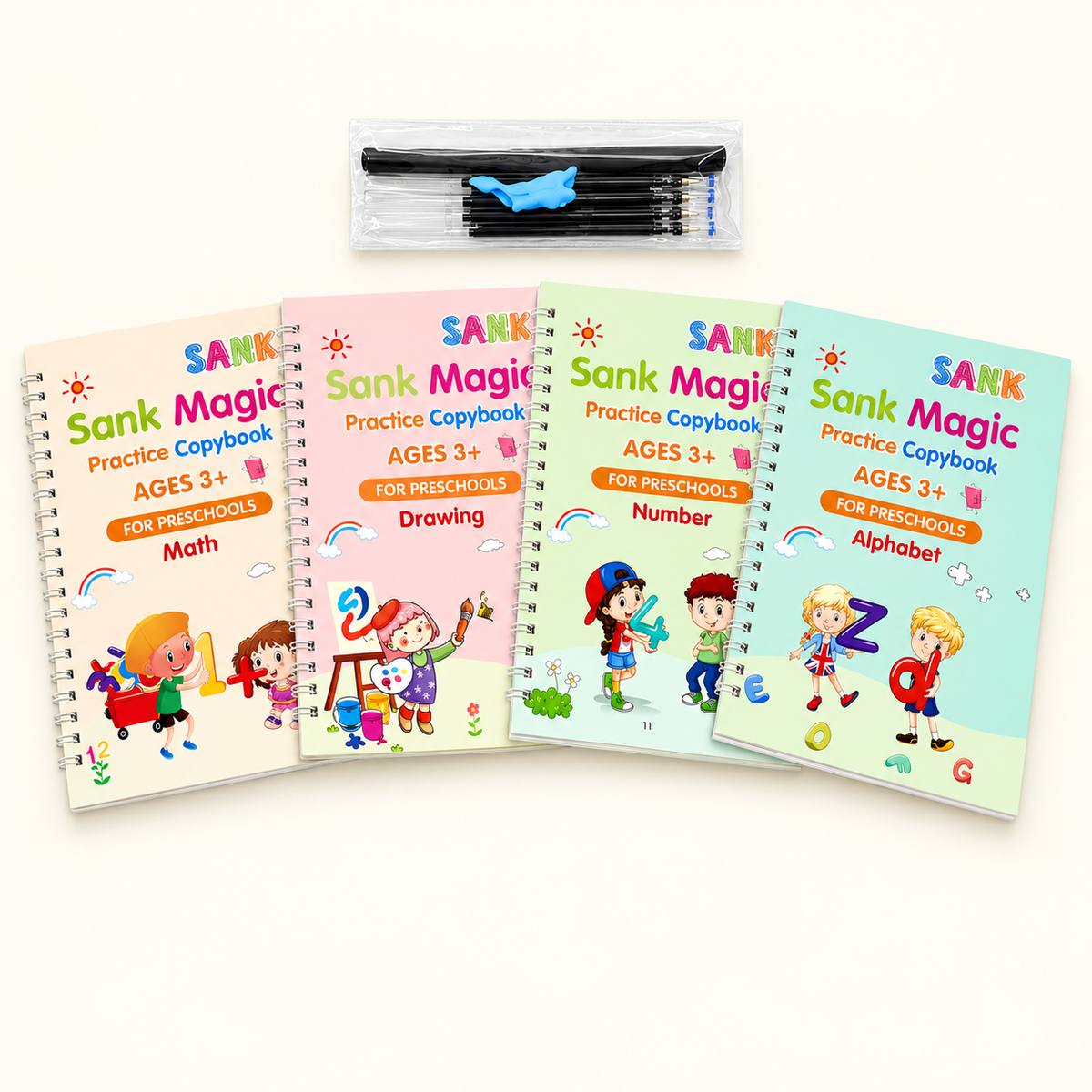دفاتر Magic Copybook الأربعة مع أقلام التدريب – عرض كامل