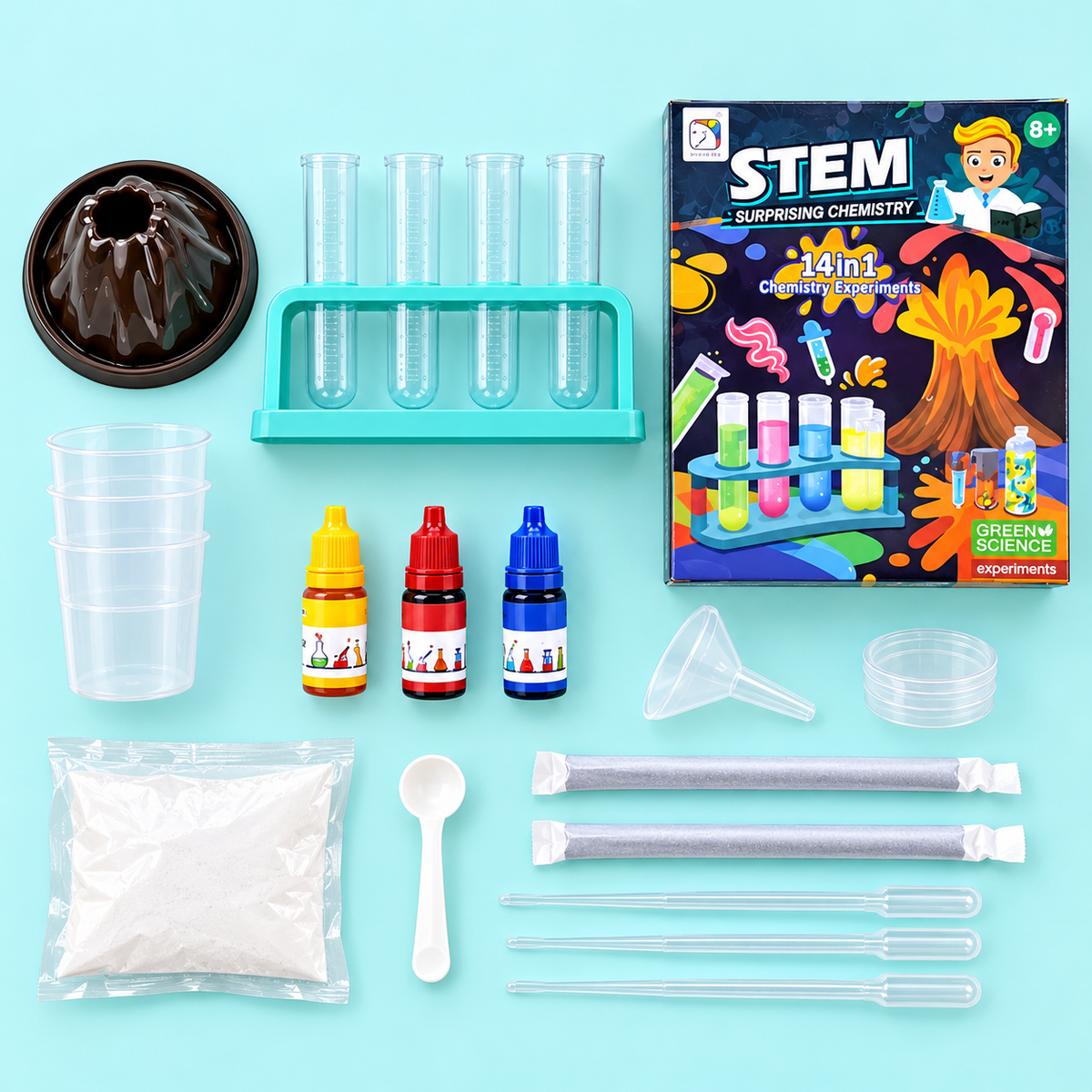 لعبة تجارب الكيمياء التعليمية STEM – محتويات المجموعة