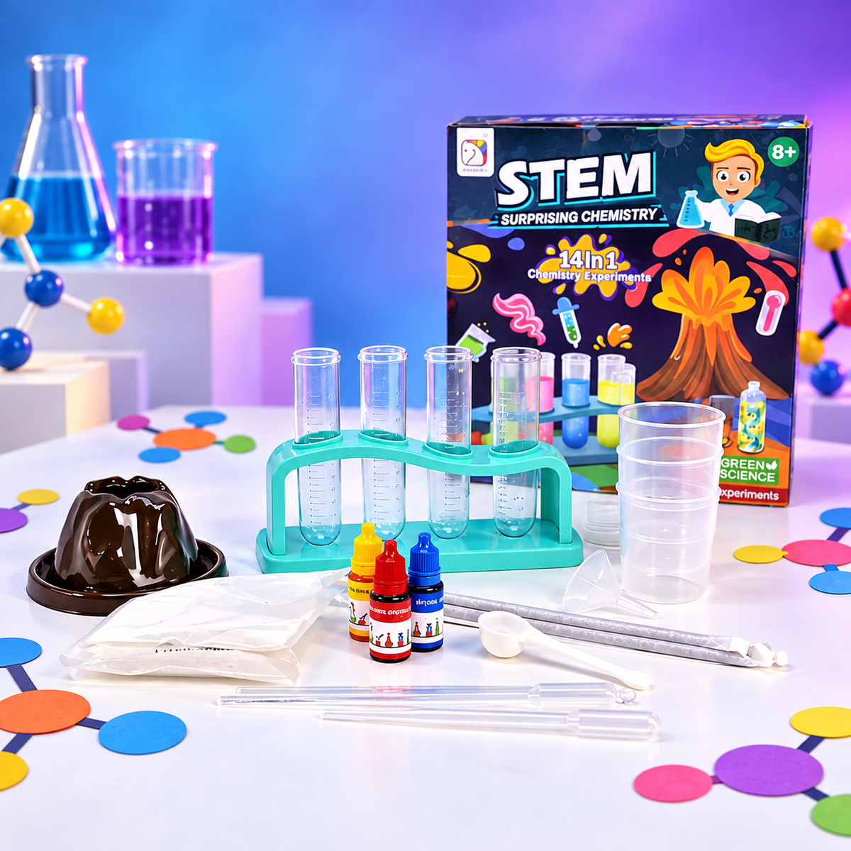 لعبة تجارب الكيمياء التعليمية STEM – صورة إبداعية للمحتويات